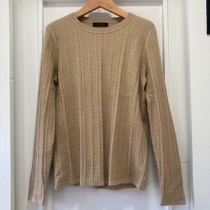Ann Taylor Tan Crew Neck Long Sleeve Cable Sweater Size Medium